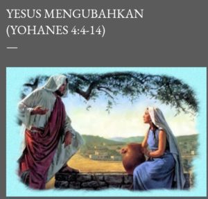 Apa yang ada di pikiran kita jika kita membaca kisah dalam Yohanes 4:1-42 tentang perjumpaan Yesus dan perempuan Samaria di sumur Yakub. Barangkali yang ada di pikiran kita adalah perempuan itu seorang pelacur. Memang benar bahwa perempuan itu bisa dikategorikan sebagai seorang pelacur, sebab banyak lelaki yang hidup dengannya dan tak tahu suami sah yang ia miliki. Ini adalah suatu persoalan yang kita temui dalam bacaan kita. Namun di sisi lain ada lagi beberapa persoalan selain itu, yakni yang bertemu dengan Yesus adalah seorang perempuan. Di jaman hidup patriakhal seperti itu perempuan dianggap “lebih rendah” keberadaannya dibanding laki-laki, atau bisa dikatakan tidak masuk hitungan. Ini dapat kita bandingkan dengan kisah Yesus memberi makan lima ribu orang, yang dihitung hanya lelaki saja, sedangkan perempuan dan anak-anak tidak masuk hitungan. Hal yang lain yaitu kesaksian perempuan itu tidak bisa dipercaya dalam budaya setempat. Ini tentunya merupakan sesuatu yang aneh jika Yesus dapat berbincang dengan perempuan itu. Hal ini akan menjadi buah bibir dalam masyrakat. Perempuan itu menyadari status dirinya, makanya ia enggan bertemu dengan orang banyak. Dia pergi ke sumur pada pukul 12 siang di saat tidak ada lagi orang mengambil air, karena biasanya orang mengambil air pada pagi hari. Persoalan berikutnya adalah statusnya sebagai seoarang Samaria, yang mana orang Yahudi tidak bergaul dengan orang Samaria (ay.9). Yesus yang adalah seorang Yahudi mau merubah kebiasaan itu dengan mau berbincang dengan perempuan Samaria itu. Singkatnya dari kisah ini Yesus memberitakan kabar keselamatan bagi perempuan tersebut dan ia pun menjadi saksi bagi orang Samaria yang lainnya dan mereka percaya dengan sungguh bahwa Yesus benar-benar Juruselamat dunia (ay.42). Ada beberapa hal yang dapat kita petik sebagai pelajaran dari kisah ini: 1) Yesus mengubah Sekat Tradisi Yesus mengubah sekat tradisi dan memberikan nilai kemanusiaan yang lebih pada perempuan Samaria itu betapapun keadaannya. Walaupun dia seorang perempuan, pelacur, apalagi dari Samaria namun Yesus tetap melihatnya sebagai pribadi yang berharga. Kita pun demikian, Yesus tetap menganggap kita sebagai seoarang yang berharga apapun keadaan kita, status kita, persoalan kita. Asal kita mau datang kepada Yesus dan mengatakannya secara jujur. 2) Yesus Mengasihi Tanpa Batas Jika dalam kehidupan biasanya orang Yahudi tidak bergaul dengan orang Samaria, bahkan dengan ekstremnya mengatakan orang Samaria dengan sebutan anjing maka Yesus memberi teladan yang berlawanan dengan itu. Yesus mengasihi tanpa batas, apakah dia kafir, atau sesama agama. Apakah dia Yahudi atau Samaria, Kristen atau tidak, Yesus tetap mau mengasihi kita umat manusia. 3) Yesus Mengubah Kehidupan Perempuan Samaria tadinya enggan bertemu banyak orang karena status hidupnya, kini setelah bertemu dengan Yesus, perubahan besar terjadi. Dia pergi ke kota untuk bersaksi tentang Yesus (ay. 28-29) . Mari datang kepada Yesus dengan dengan rendah hati dan membawa segala persoalan hidup kita, Yesus mau mendengarnya dan mengubahkan hidup kita